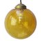 Vintage Dutch Globe Pendant Lamps in Amber Bubble Glass and Brass 1