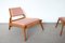 Mid-Century East German Hunting Chair with Ottoman in Oak, 1960, Set of 2 2