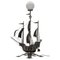 Spanish Wrought Iron and Glass Galleon Sailing Ship Shaped Floor Lamp, 1950s 1