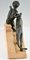 Art Deco Skulptur eines jungen Mannes mit Panther aus Metall & Stein von Max Le Verrier, 1930er 3