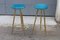 Blue Brass and Velvet Stools, Italy, 1950s, Set of 2 1