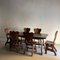 Brutalist Oak Dining Table & Chairs, the Netherlands, 1970s, Set of 7 1