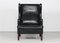 Danish Modern Wing Chair and Stool with Black Leather in Kaare Klint Style, 1970s, Set of 2, Image 2