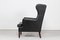 Danish Modern Wing Chair and Stool with Black Leather in Kaare Klint Style, 1970s, Set of 2, Image 6