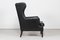 Danish Modern Wing Chair and Stool with Black Leather in Kaare Klint Style, 1970s, Set of 2, Image 3