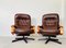 Vintage Scandinavian Brown Leather Reclining Lounge Chairs, Set of 2 1