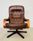 Vintage Scandinavian Brown Leather Reclining Lounge Chairs, Set of 2 7