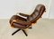 Vintage Scandinavian Brown Leather Reclining Lounge Chairs, Set of 2 5