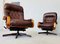Vintage Scandinavian Brown Leather Reclining Lounge Chairs, Set of 2 9