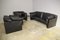 Moroso Sofa & Armchairs in Black Leather, 1984, Set of 3 5