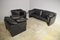 Moroso Sofa & Armchairs in Black Leather, 1984, Set of 3 1