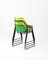 French Green and Yellow Stackable Iron Chairs in the style of René-Jean Caillete, 1950, Set of 4 2
