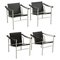 LC1 Black Leather Armchairs b Pierre Jeanneret Charlotte Perriand attributed to Le Corbusier, 1970s, Set of 4 1