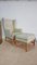 Danish Oak & Leather Wingback Chair with Footstool in Kaare Klint style, Denmark, 1980s, Set of 2 1