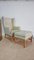 Danish Oak & Leather Wingback Chair with Footstool in Kaare Klint style, Denmark, 1980s, Set of 2, Image 1