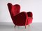 Wingback Red Velvet and Beech Chair by Otto Schulz for Boet, Sweden, 1946 4