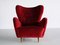 Wingback Red Velvet and Beech Chair by Otto Schulz for Boet, Sweden, 1946 3