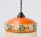 Lampada a sospensione Art Nouveau in ottone patinato con paralume originale dipinto a mano, inizio XX secolo, Immagine 7
