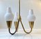 Danish Modern Chandelier in Opaline Glass and Brass by Bent Karlby for Lyfa, 1950s 3