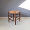 Tabouret Vintage en Bois et Jonc, 1960s 1