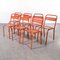 French Red Metal Outdoor Dining Chairs in the style of Tolix, 1950s, Set of 7 1