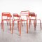 French Red Metal T2 Outdoor Chairs attributed to Tolix, 1950s, Set of 9 1