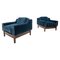 Mid-Century Modern Italian Armchairs in Wood and Blue Velvet, 1960s, Set of 2 1