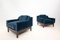 Moderne italienische Mid-Century Sessel aus Holz und blauem Samt, 1960er, 2er Set 6
