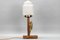 Art Deco Tischlampe aus Holz & Milchglas mit Specht, 1930er 9