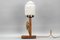 Art Deco Tischlampe aus Holz & Milchglas mit Specht, 1930er 3