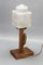 Art Deco Tischlampe aus Holz & Milchglas mit Specht, 1930er 10