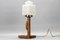 Art Deco Tischlampe aus Holz & Milchglas mit Specht, 1930er 20