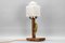 Art Deco Tischlampe aus Holz & Milchglas mit Specht, 1930er 8