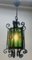 Arts & Crafts Forget and Colored Glass Pendant Lobby Lamp, 1930s, Image 2