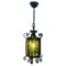 Arts & Crafts Forget and Colored Glass Pendant Lobby Lamp, 1930s 1