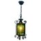 Arts & Crafts Forget and Colored Glass Pendant Lobby Lamp, 1930s, Image 1