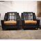 Vintage Black Vinyl and Orange Fabric Seated Armchairs, 1960s, Set of 2, Image 7