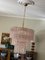 Lampadario grande in vetro di Murano rosa con base placcata in oro, Immagine 3