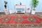 Alfombra de pasillo turca vintage roja hecha a mano, Imagen 2