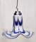 Postmodern Blue & White Murano Glass Pendant Lamp attributed to Mazzega, Italy, 1970s 4