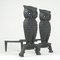 French Art Deco Cast Iron Sculptural Owl Fireplace Andirons, 1930s, Set of 2 2