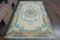 Vintage Turkish Green Orange Wool Oushak Rug 1