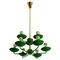 Chandelier in Brass and Green Meta in the style of Stilnovo, Italy, 1960s, Image 1
