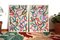 Natalia Roman, Vivid Gestures Diptychon auf Vanille mit Pinselstrichen in Rot, Pink und Grün, 2022, Acryl auf Aquarellpapier 9
