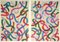 Natalia Roman, Vivid Gestures Diptychon auf Vanille mit Pinselstrichen in Rot, Pink und Grün, 2022, Acryl auf Aquarellpapier 1