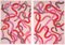 Dittico con curve rosse di Natalia Roman, 2022, acrilico su carta da acquerello, Immagine 1