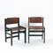 Sedie da pranzo brutaliste vintage in pelle e legno con corda, set di 2, Immagine 14