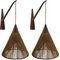 Teak Sisal and Brass Arc Swing Wall Lamps attributed to Temde, Switzerland, 1960s, Set of 2 26