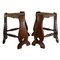 Set of Brutalist Neo Gothic Rush Oak Tripod Stools, France, 1960s 7
