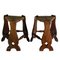 Set of Brutalist Neo Gothic Rush Oak Tripod Stools, France, 1960s 1